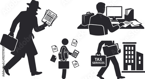 Tax consultant character with briefcase and documents illustration