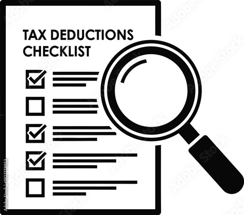 Tax deductions checklist with magnifying glass vector icon set