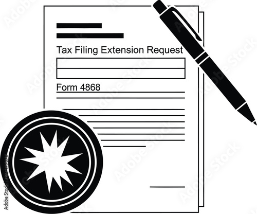 Tax filing extension request form with pen and stamp