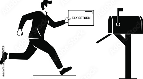 Man running to mailbox with tax return envelope vector