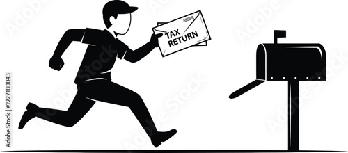 Man running to mailbox with tax return envelope vector