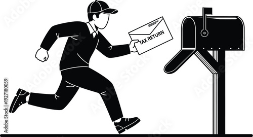 Man running to mailbox with tax return envelope vector