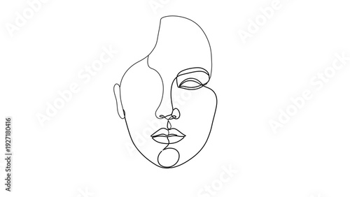 A minimalist line art illustration of a woman's face in a simple, modern design style