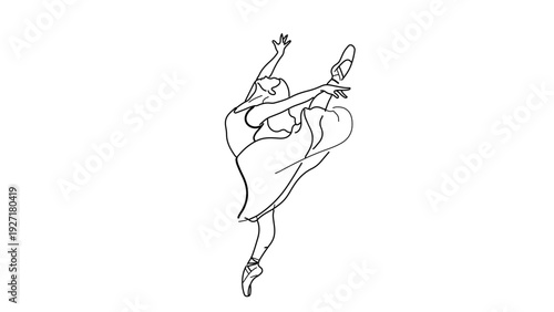 A minimalist line art illustration of a ballerina in a dynamic pose