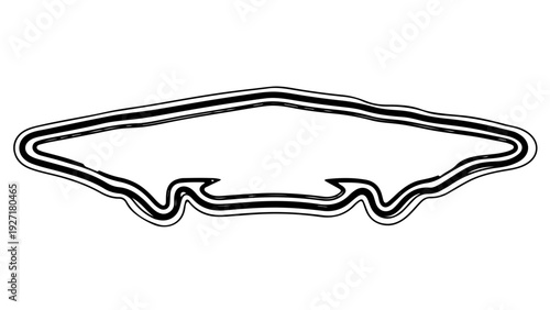 A minimalist vector graphic of a racetrack in black lines on a white background
