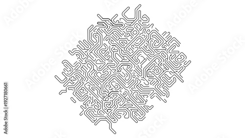 A complex vector graphic illustration of a circular maze design with intricate patterns and lines on a white background