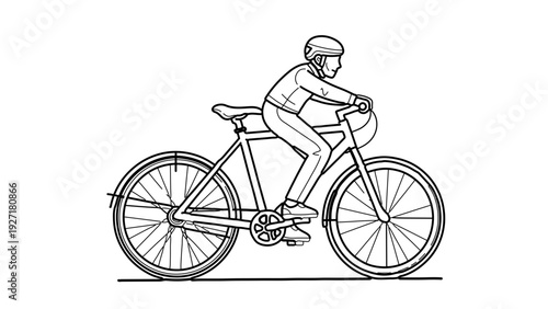 A minimalist vector illustration of a cyclist riding a bicycle in a simple, flat design style