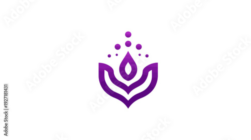 A gradient purple stylized floral logo with a droplet-shaped center and bubble accents