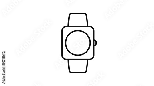 An isolated, clean, minimalist, line-art representation of a smartwatch
