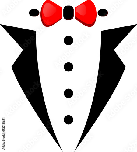 Title:
Minimalist Tuxedo Vector Illustration with Red Bow Tie.