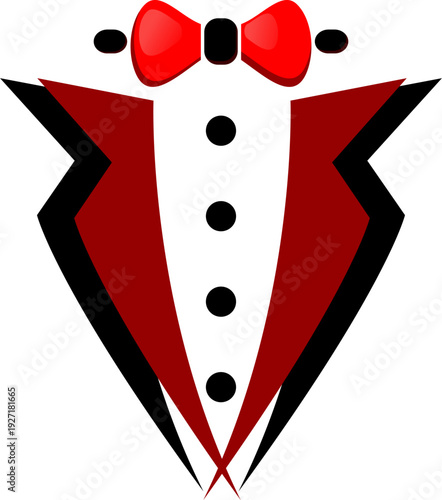 Title:
Minimalist Tuxedo Vector Illustration with Red Bow Tie.