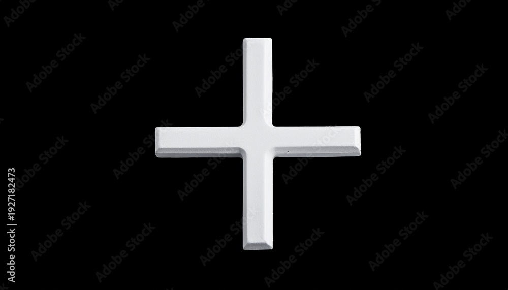 Obraz premium Minimalist White Cross Symbol On Black Background Isolated On Transparent Background