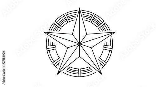 Black and white symmetrical graphic with a five-pointed star inside a circular design