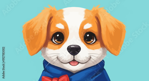 Adorable Cartoon Puppy with Red Bow Tie.