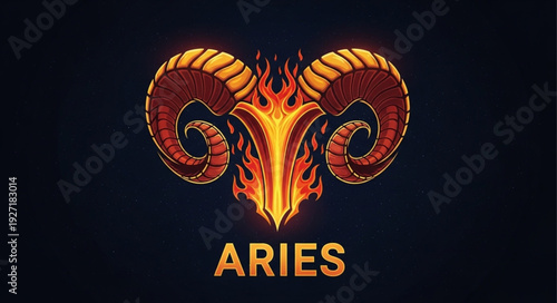 Aries zodiac sign symbol with flames and horns.