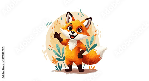 Cartoon Fox Character Standing on Hind Legs.