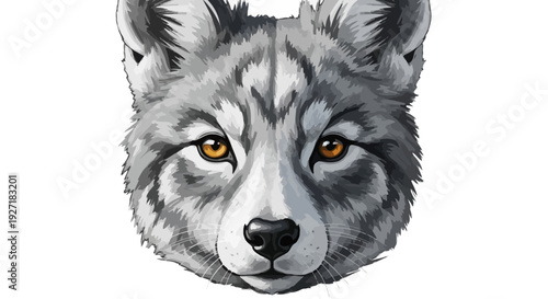 Gray Wolf Head Closeup Portrait.