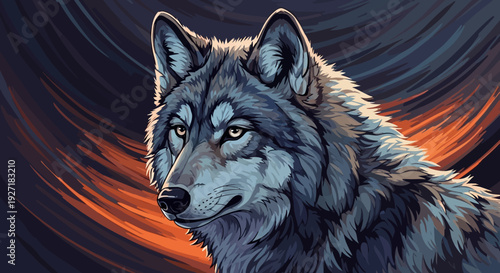 Gray Wolf Portrait with Intense Gaze.