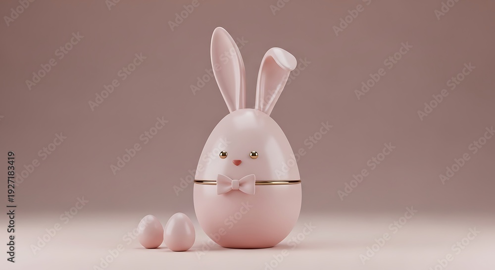 Obraz premium charming pastel pink easter bunny egg container with bow and eggs