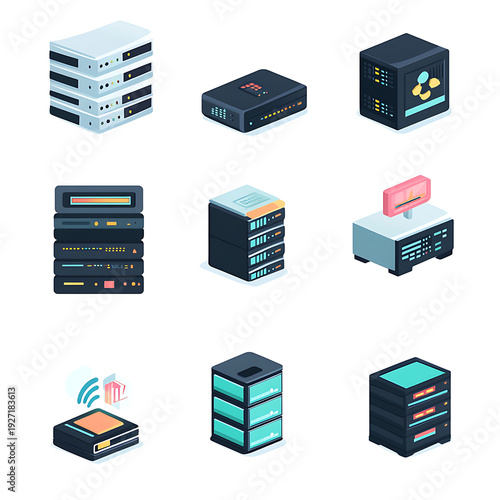 Server Data Icon Collection Vector Design