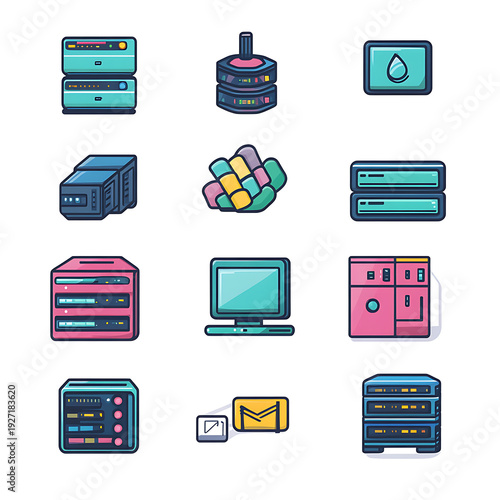 Data Server Icons Set Design Concept