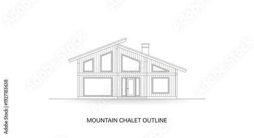 Architectural Drawing of a Modern Mountain Chalet Outline.