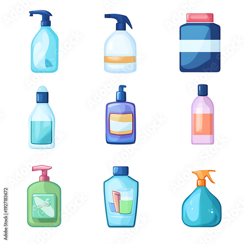 Collection of Disinfectant Icon Set Design