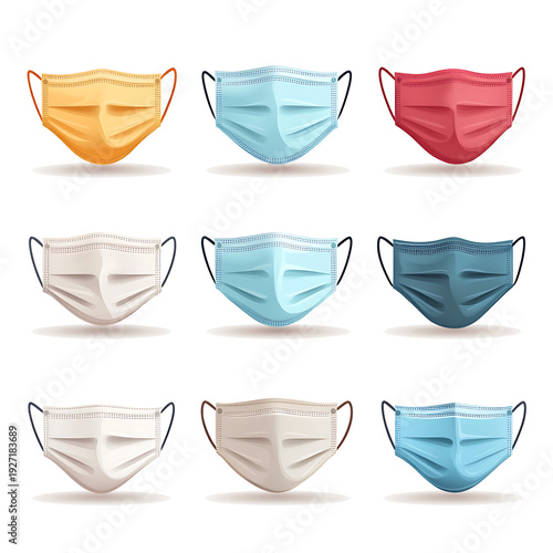 Set of 8 Medical Face Mask Icons