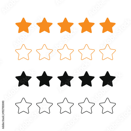 Star rating icon set with filled and outline vector design