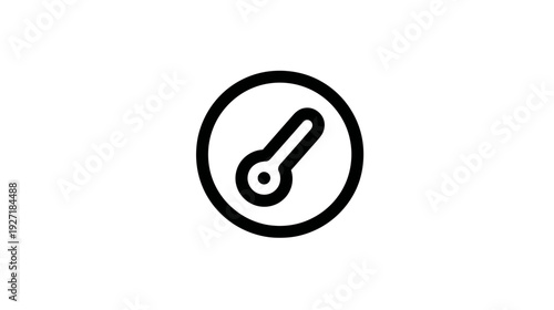 A simple black and white icon resembling a dial with a needle or pointer inside. It's on a white background