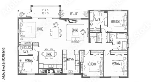 Detailed architectural floor plan of a modern residential building.