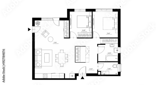 Detailed floor plan of a modern residential apartment layout.