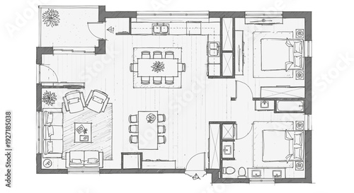 Detailed architectural floor plan of a modern residential apartment.