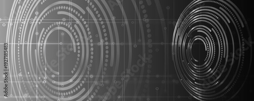 Abstract technological illustration with concentric digital circles and a grid of lines. Digital data visualization, futuristic interface. Vector illustration