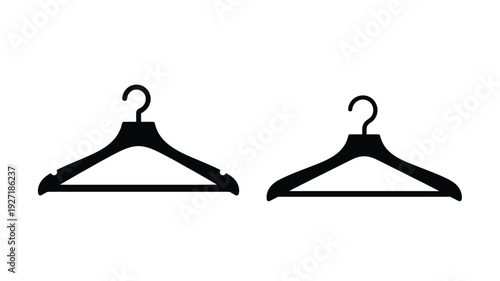 Two black clothing hangers displayed against a white background silhouette
