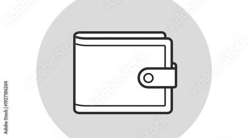 A white wallet illustration with black outline inside a light gray circle. The graphic is minimalist