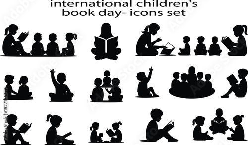 Diverse set of children icons celebrating international children's book day Vector, illustration