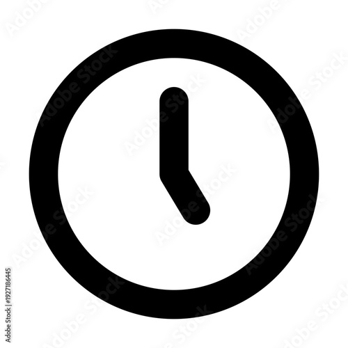 Clock icon at 5 o'clock representing the concept of time. The simple black and white design makes it perfect for a variety of uses