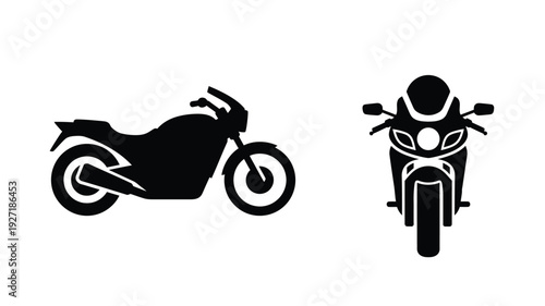 Two motorcycle designs shown in a stark black silhouette