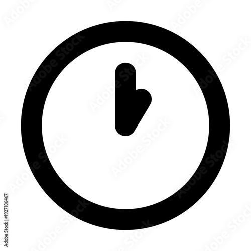 A simple clock illustration indicating time concept. The clock is black and the hands pointing at 12:45