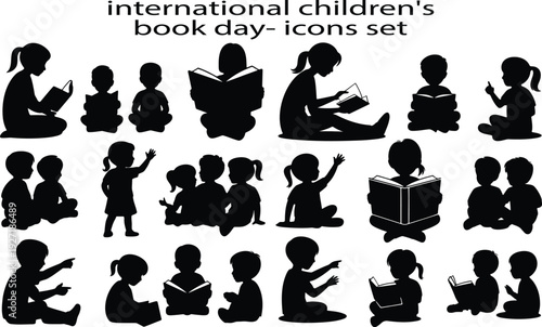 Diverse children icons set celebrating international children's book day Vector, illustration