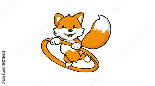 Animated orange and white cartoon fox with a ring on a plain white background, smiling