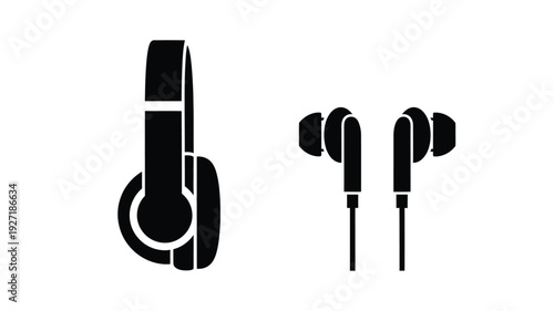 Black headphones and earbuds depicted in a minimalistic silhouette