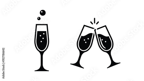 Celebrating with champagne two glasses toasting in black silhouette