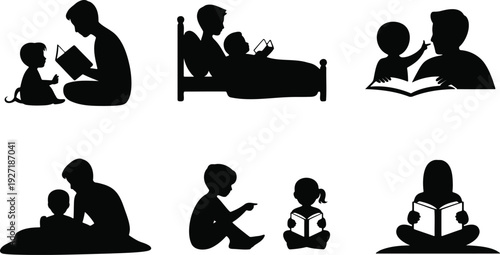 Moments of bonding through reading between parents and children Vector, illustration
