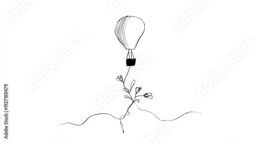 Hand-Drawn Hot Air Balloon with Plant Illustration