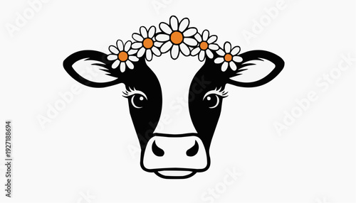 Cow with Daisy Crown – Whimsical Farm Animal Illustration