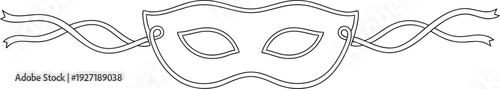 Eye Mask Continuous Single Line Icon with Ribbon Ties, Minimal Superhero Party Outline