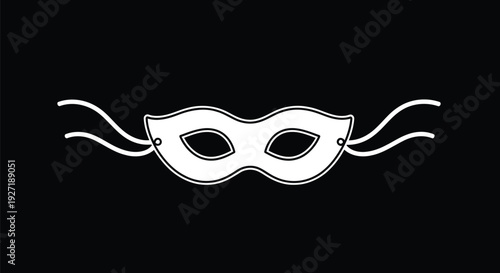Eye Mask Continuous Single Line Icon with Ribbon Ties, Minimal Superhero Party Outline
