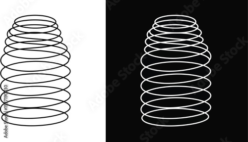 A minimalist black and white line drawing of a spring on a black and white background, a simple graphic design